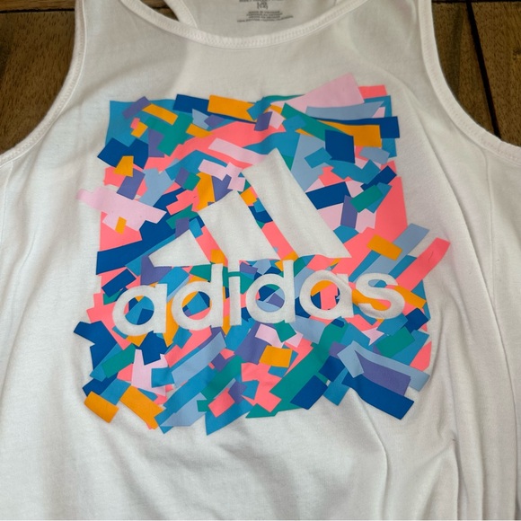 NWOT Adidas Girl Tank Top with Fluorescent Confetti Neon & Side Tie / Size 14 - Picture 5 of 10